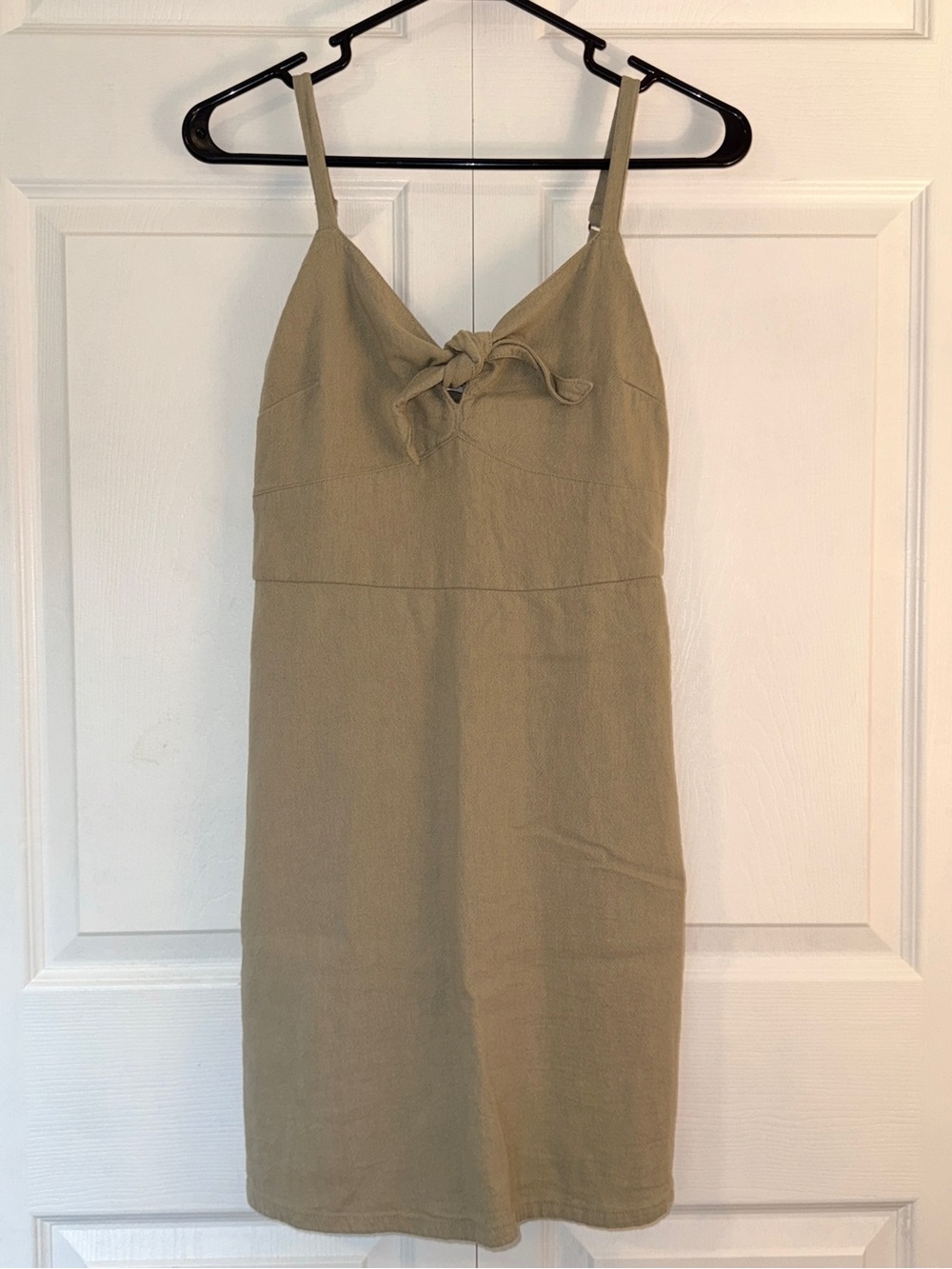 Tie-Front Khaki Sleeveless Dress